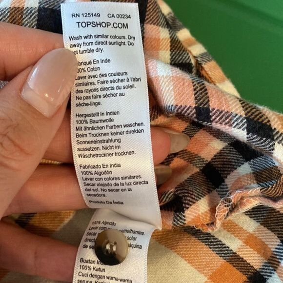 Topshop Womens Murphy Orange Black Check Button-Down Long Sleeve Blouse - Picture 9 of 9